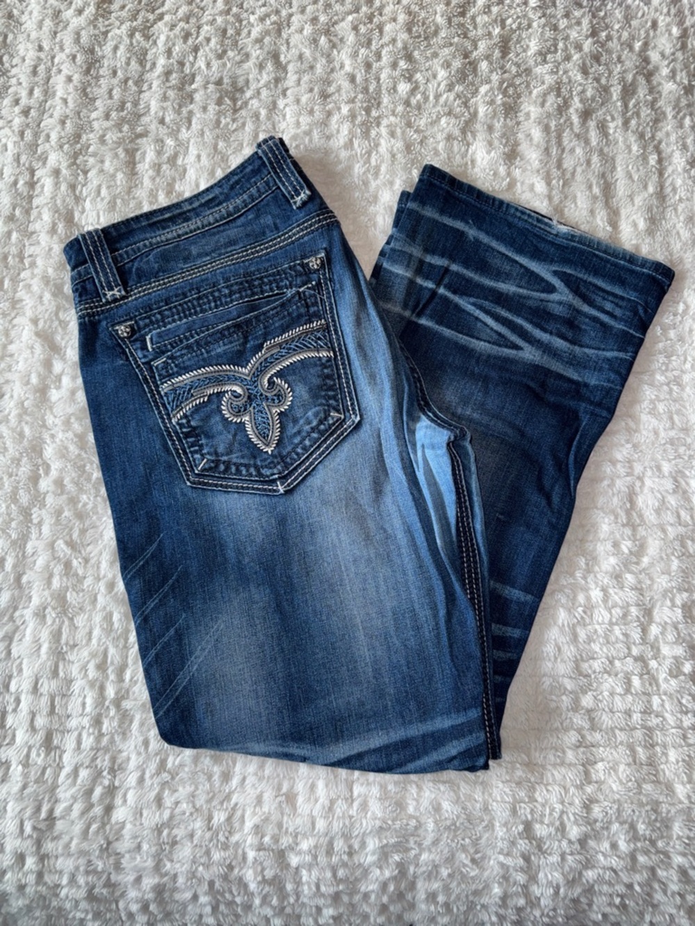 Rock Revival Indigo Bootcut Jeans with Embroidered Pocket